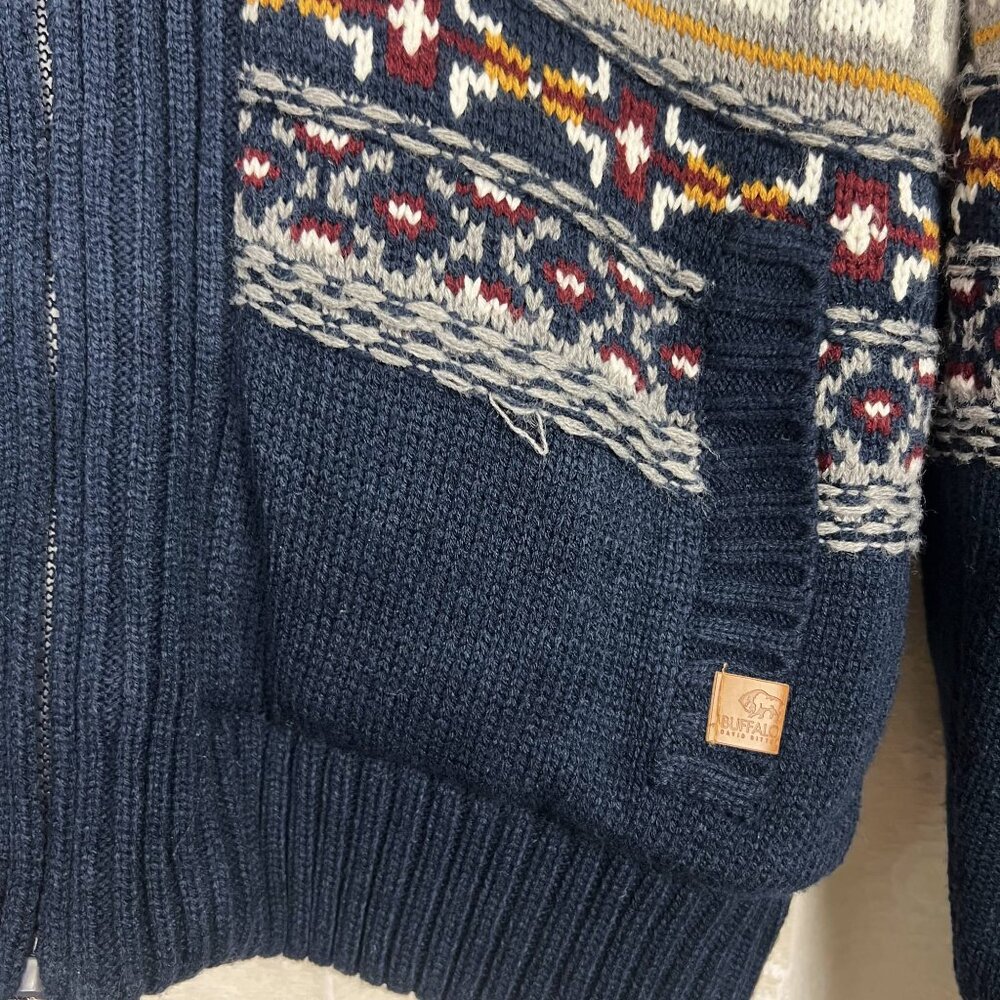 Alpine moose sweater full zip jacket sherpa lined hooded Buffalo David Bitton XL - Picture 5 of 11